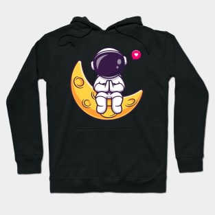 Cute Astronaut Sitting On Moon Cartoon Hoodie